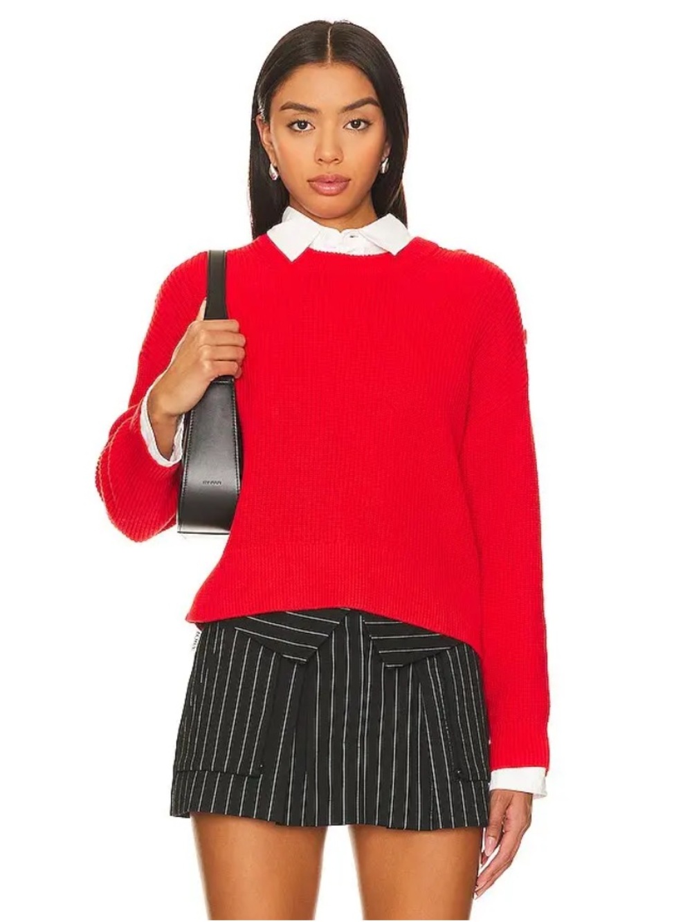 525 America Ida Button Shoulder Cotton Solid Pullover Sweater in Red - Size M